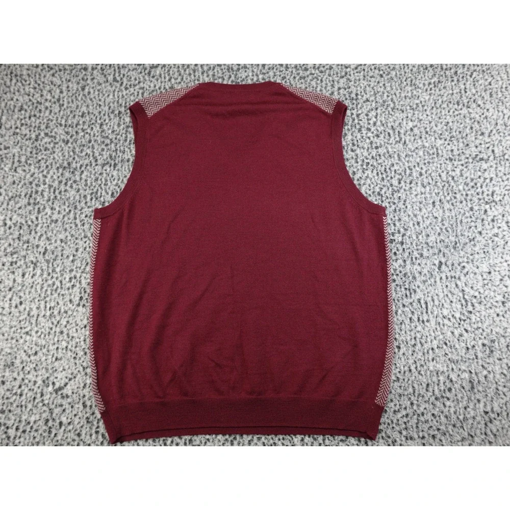 Brooks Brothers Sweater Vest Mens Large Burgundy Merino Wool Chevron V-Neck